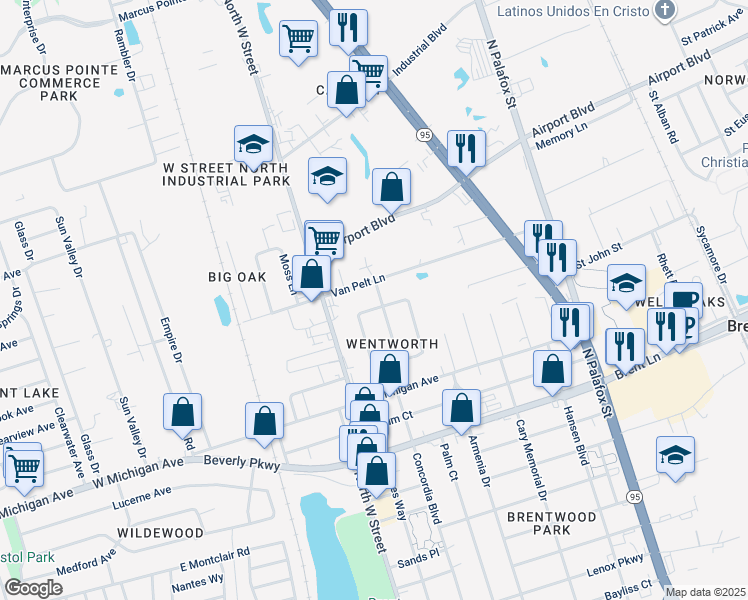 map of restaurants, bars, coffee shops, grocery stores, and more near 1201 Concordia Boulevard in Pensacola