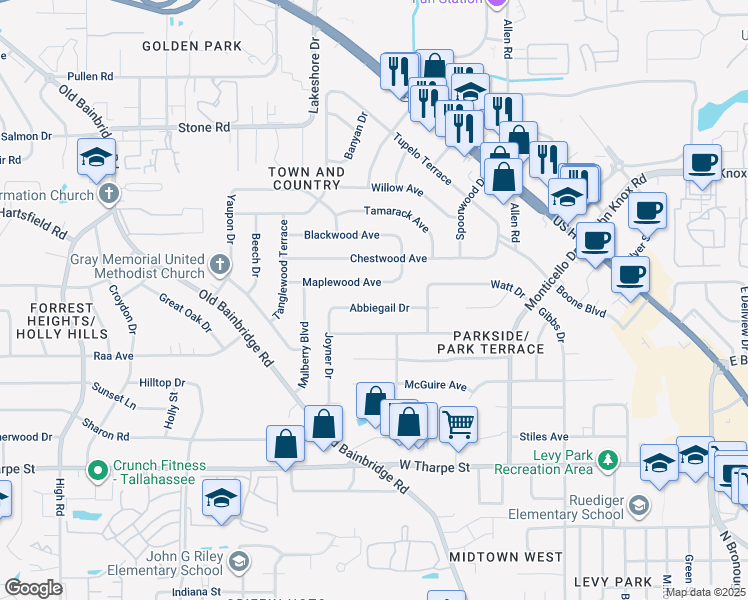map of restaurants, bars, coffee shops, grocery stores, and more near 914 Abbiegail Dr in Tallahassee