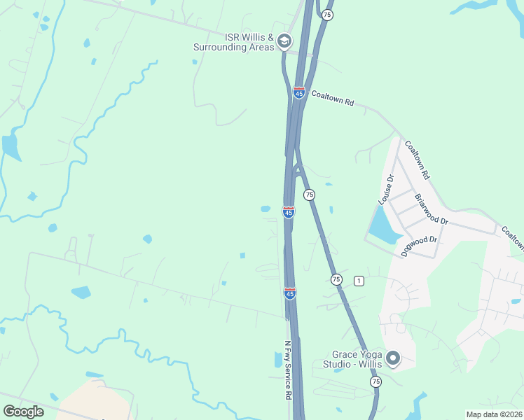 map of restaurants, bars, coffee shops, grocery stores, and more near 15674 Shatterway Lane in Willis