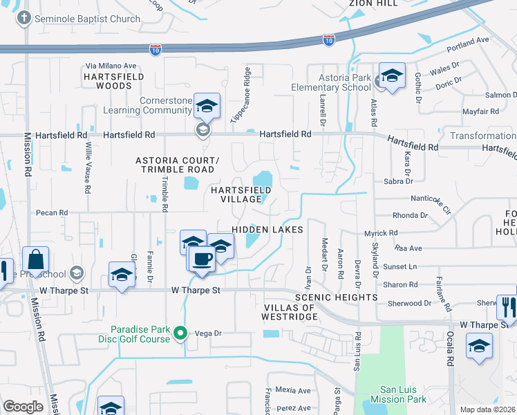 map of restaurants, bars, coffee shops, grocery stores, and more near 2415 Ian Drive in Tallahassee