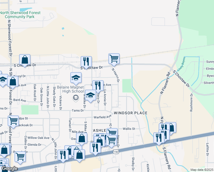 map of restaurants, bars, coffee shops, grocery stores, and more near 1737 La Annie Drive in Baton Rouge