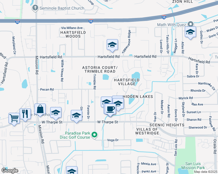 map of restaurants, bars, coffee shops, grocery stores, and more near 2104 Bullocks Run Road in Tallahassee