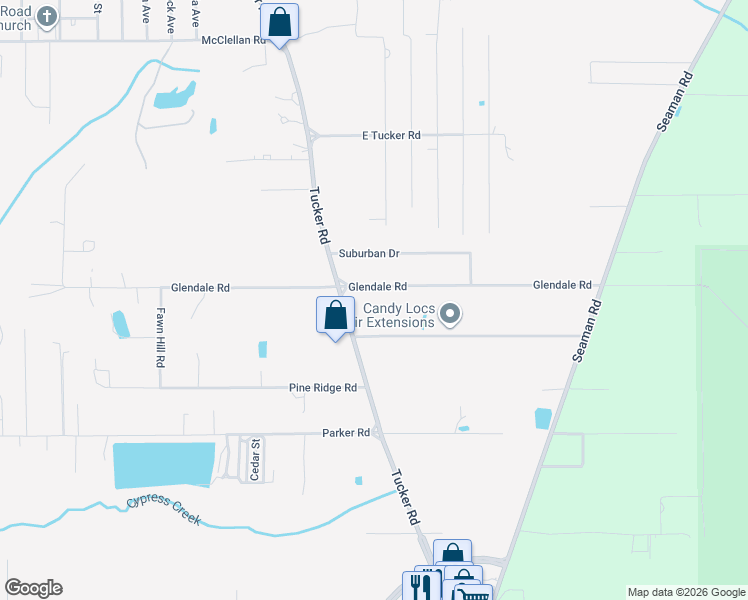 map of restaurants, bars, coffee shops, grocery stores, and more near 14205 Glendale Road in Vancleave