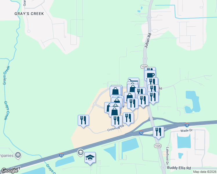 map of restaurants, bars, coffee shops, grocery stores, and more near 10077 Juban Crossing Blvd in Denham Springs