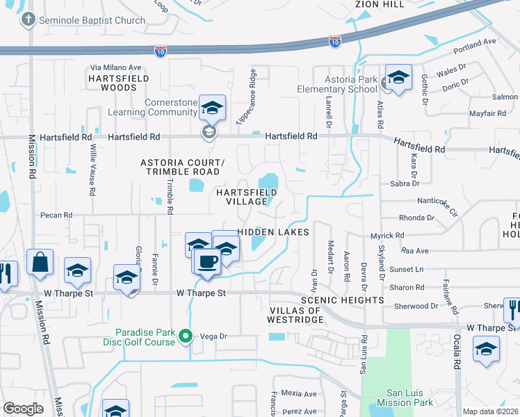 map of restaurants, bars, coffee shops, grocery stores, and more near 2415 Ian Drive in Tallahassee