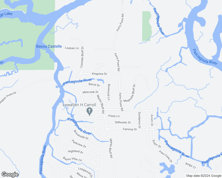 map of restaurants, bars, coffee shops, grocery stores, and more near 8804 Boxwood Lane in Gautier