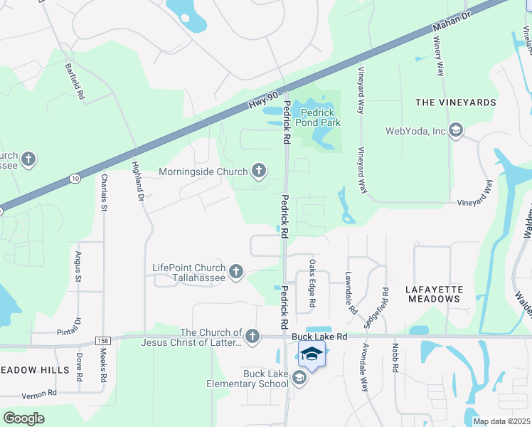 map of restaurants, bars, coffee shops, grocery stores, and more near 1424 Pedrick Road in Tallahassee