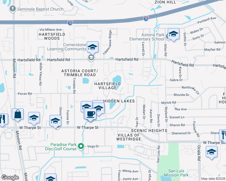 map of restaurants, bars, coffee shops, grocery stores, and more near 2415 Ian Drive in Tallahassee