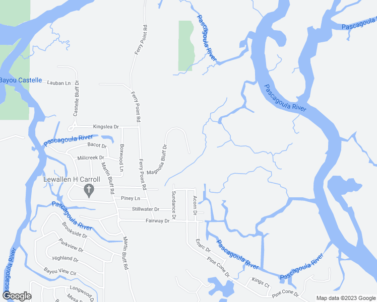 map of restaurants, bars, coffee shops, grocery stores, and more near 1404 Magnolia Bluff Drive in Gautier