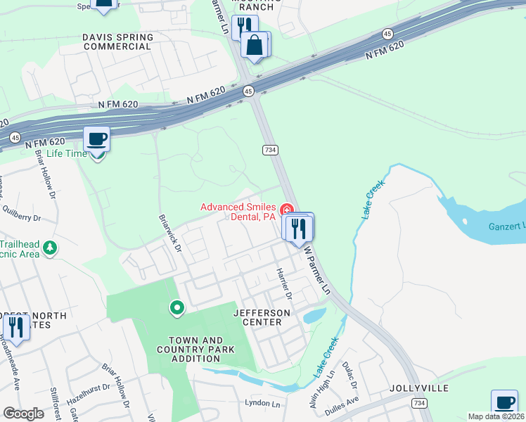 map of restaurants, bars, coffee shops, grocery stores, and more near 8901 Amberglen Boulevard in Austin