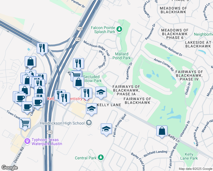 map of restaurants, bars, coffee shops, grocery stores, and more near 2207 Hanging Rock Drive in Pflugerville
