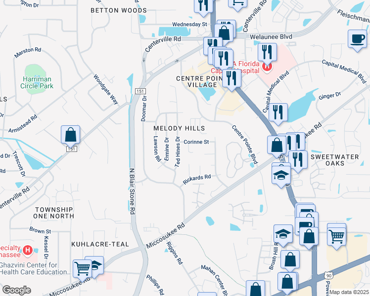 map of restaurants, bars, coffee shops, grocery stores, and more near 1928 Shelby Court in Tallahassee