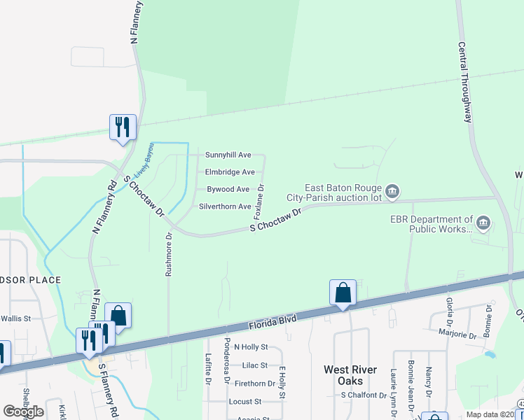 map of restaurants, bars, coffee shops, grocery stores, and more near 962 Foxlane Drive in Baton Rouge