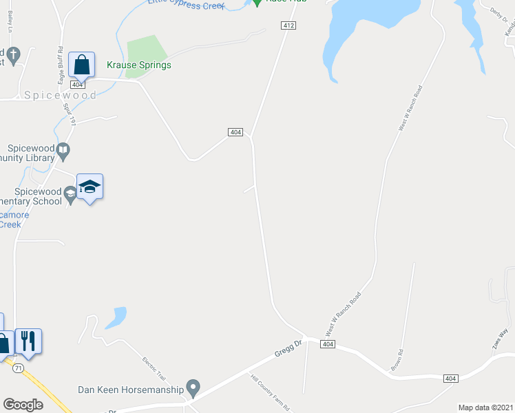 map of restaurants, bars, coffee shops, grocery stores, and more near 9200 County Road 404 in Spicewood