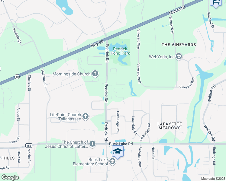 map of restaurants, bars, coffee shops, grocery stores, and more near 1413 Pedrick Road in Tallahassee