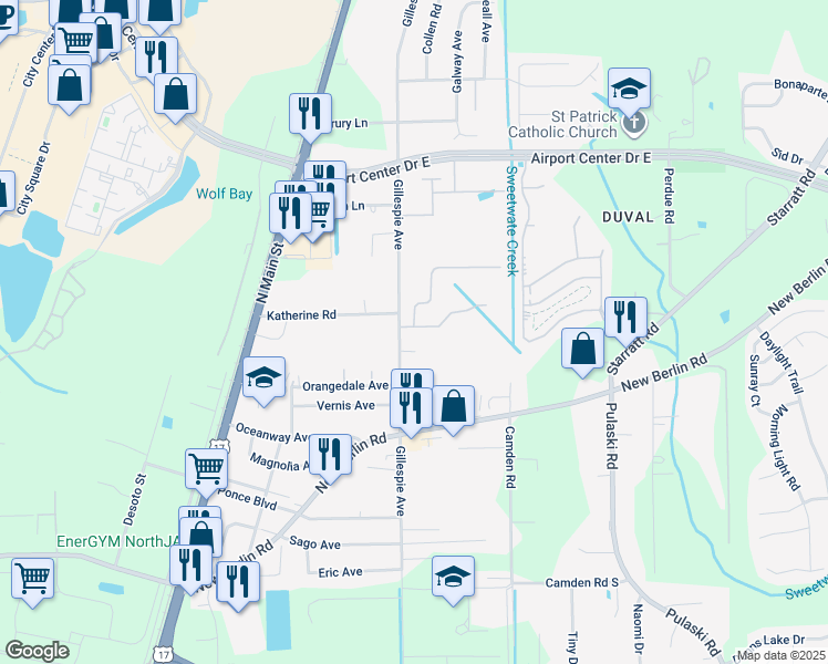 map of restaurants, bars, coffee shops, grocery stores, and more near 316 Gillespie Avenue in Jacksonville