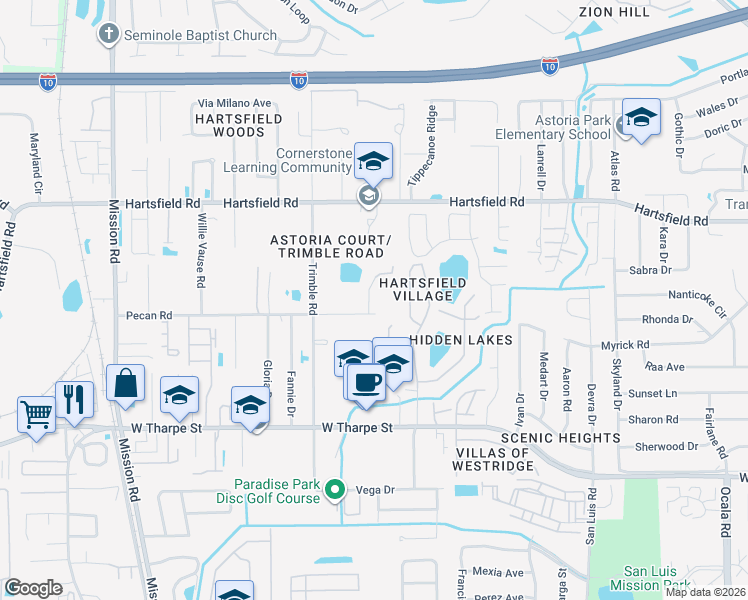 map of restaurants, bars, coffee shops, grocery stores, and more near 1938 Patsy Ann Court North in Tallahassee