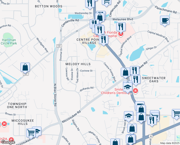 map of restaurants, bars, coffee shops, grocery stores, and more near 2131 Sand Dune Court in Tallahassee