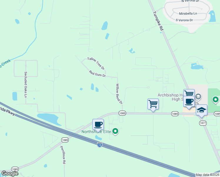 map of restaurants, bars, coffee shops, grocery stores, and more near 113 Willow Bend Drive in Madisonville