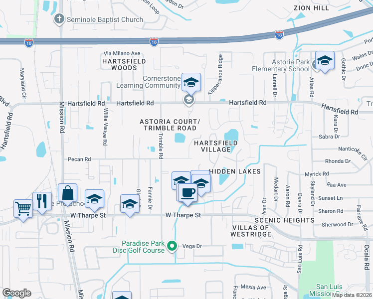 map of restaurants, bars, coffee shops, grocery stores, and more near 2120 Bullocks Run Road in Tallahassee