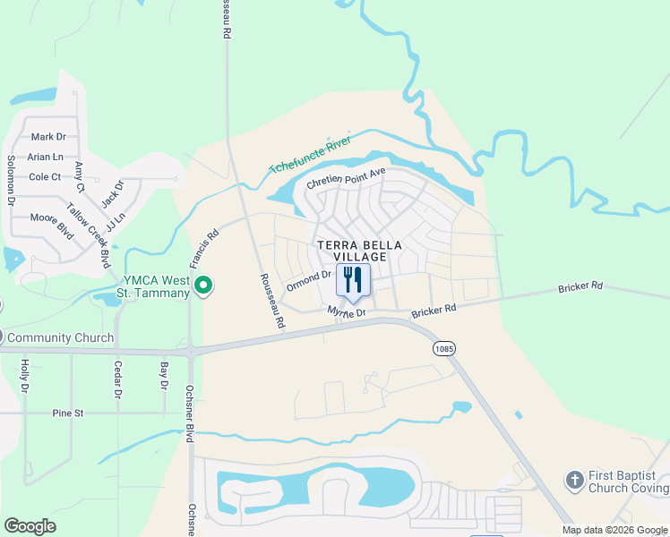 map of restaurants, bars, coffee shops, grocery stores, and more near 740 Cottage Lane in Covington