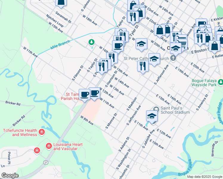 map of restaurants, bars, coffee shops, grocery stores, and more near 528 West 13th Avenue in Covington
