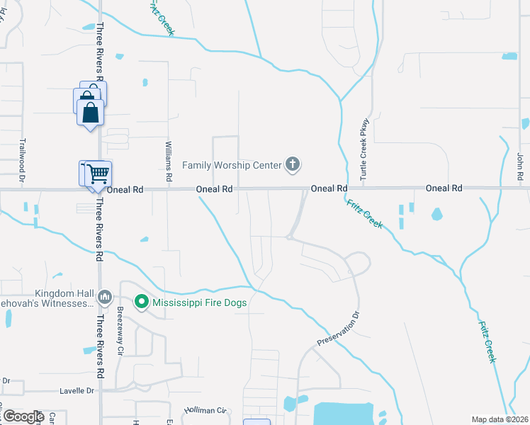 map of restaurants, bars, coffee shops, grocery stores, and more near 12921-13271 Oneal Road in Gulfport