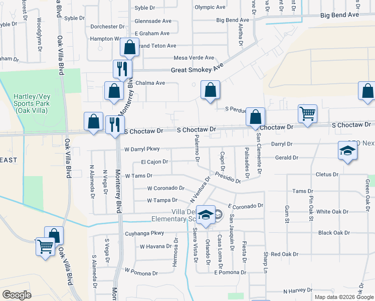 map of restaurants, bars, coffee shops, grocery stores, and more near 9618 West Darryl Parkway in Baton Rouge