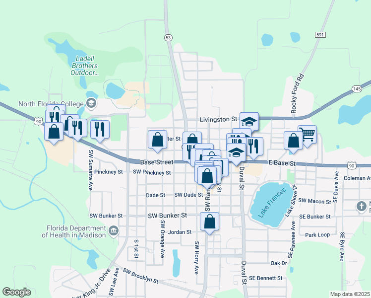 map of restaurants, bars, coffee shops, grocery stores, and more near 211 North Washington Street in Madison