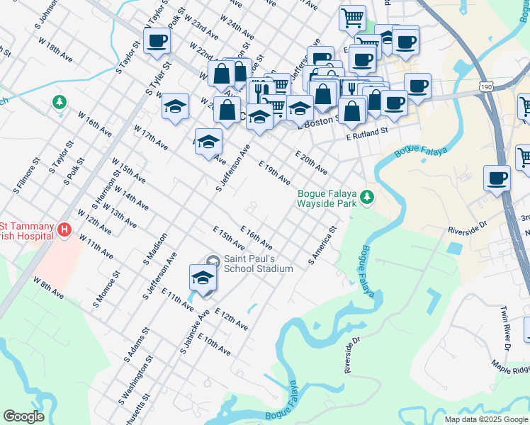 map of restaurants, bars, coffee shops, grocery stores, and more near 413 South Jahncke Avenue in Covington