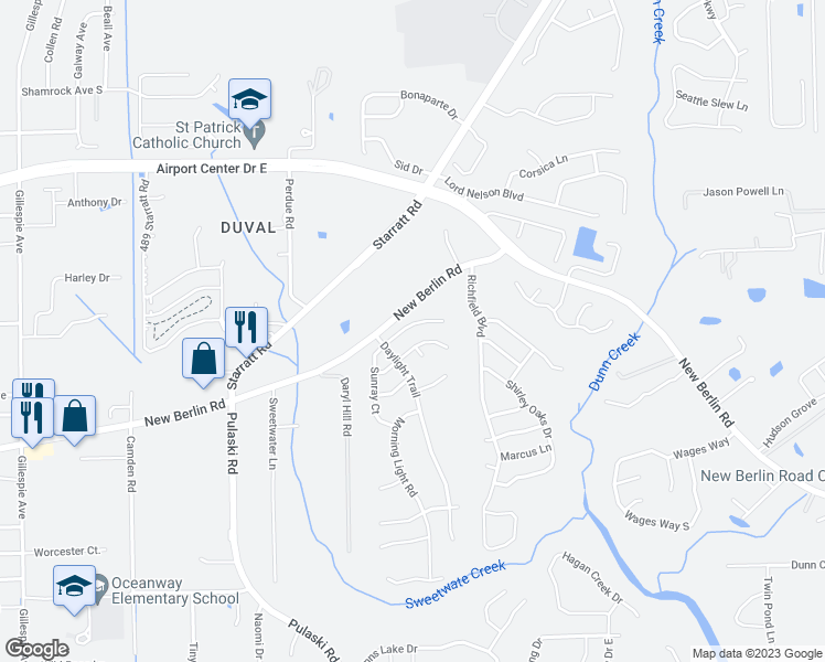 map of restaurants, bars, coffee shops, grocery stores, and more near 1244 Sunray Ct in Jacksonville