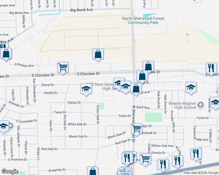 map of restaurants, bars, coffee shops, grocery stores, and more near 10950 Darryl Drive in Baton Rouge