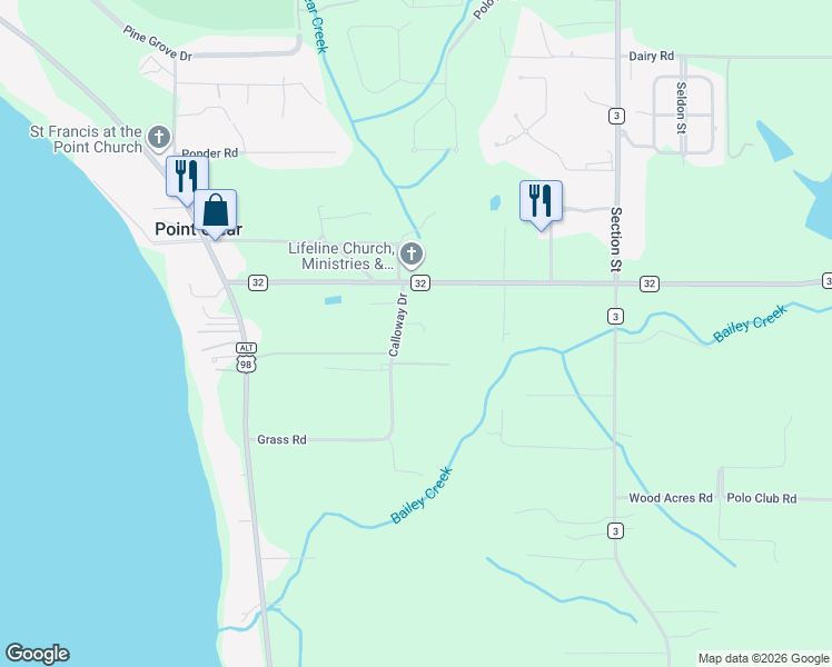 map of restaurants, bars, coffee shops, grocery stores, and more near 6560 Jerry Brown Lane in Fairhope