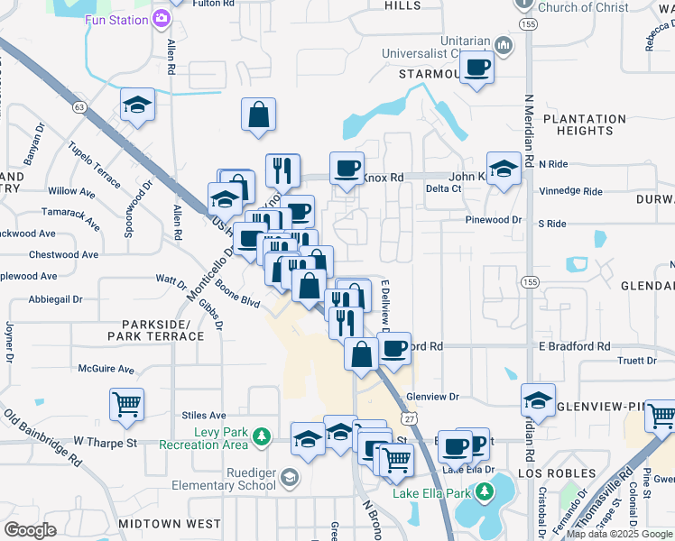 map of restaurants, bars, coffee shops, grocery stores, and more near 312 North Dellview Drive in Tallahassee