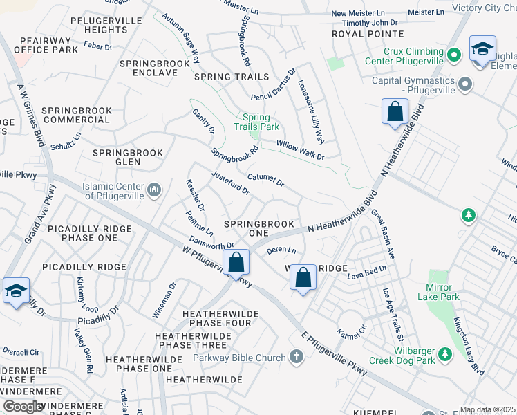 map of restaurants, bars, coffee shops, grocery stores, and more near 17912 Dansworth Drive in Pflugerville