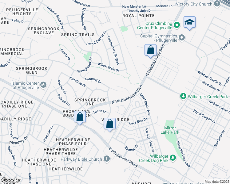map of restaurants, bars, coffee shops, grocery stores, and more near 304 Catumet Drive in Pflugerville