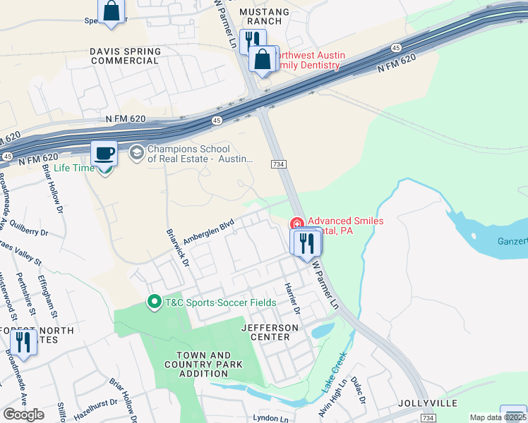 map of restaurants, bars, coffee shops, grocery stores, and more near 901 Amberglen Boulevard in Austin