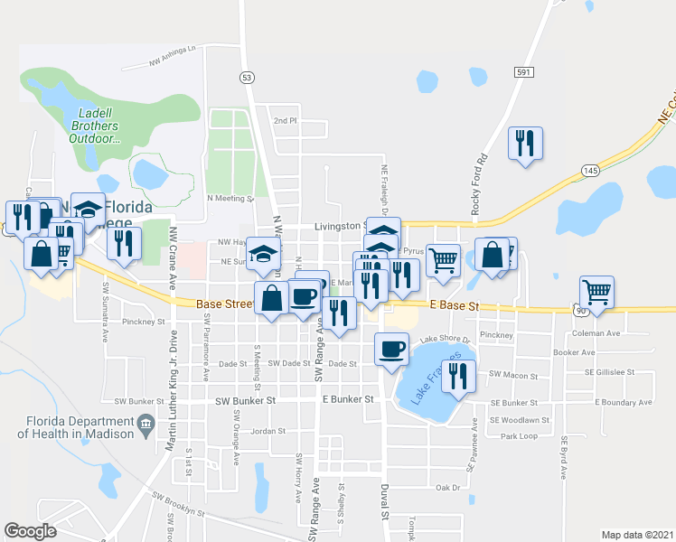 map of restaurants, bars, coffee shops, grocery stores, and more near 205 Northeast Shelby Avenue in Madison