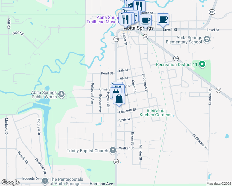 map of restaurants, bars, coffee shops, grocery stores, and more near 71199 Louisiana 59 in Abita Springs