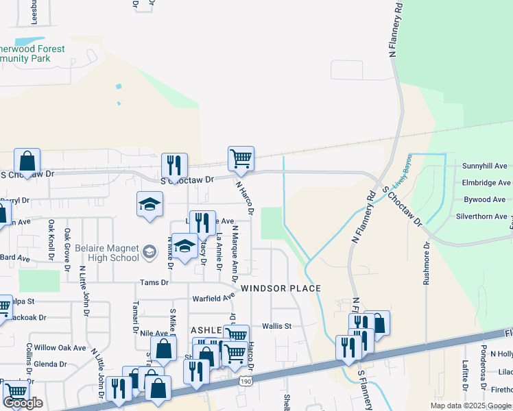 map of restaurants, bars, coffee shops, grocery stores, and more near 1962 North Harco Drive in Baton Rouge