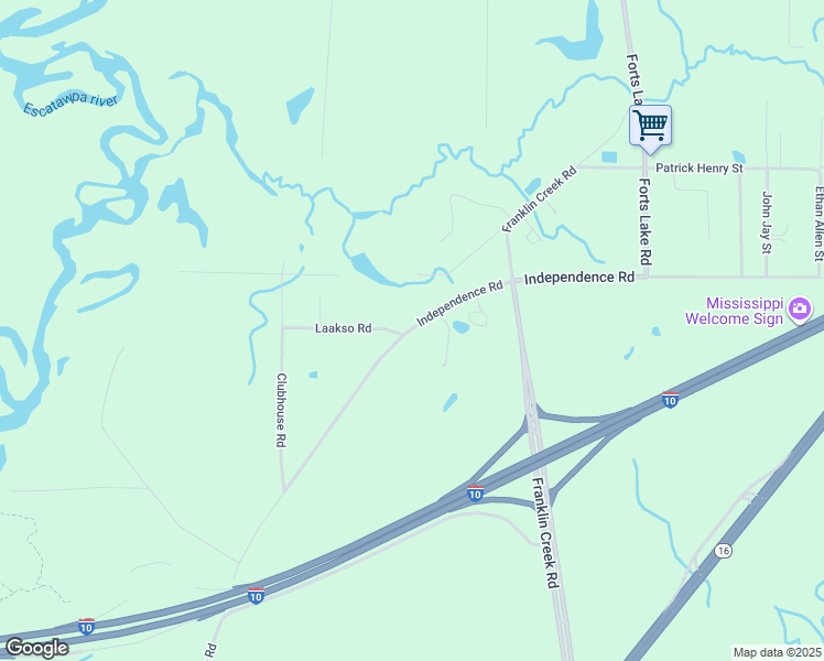 map of restaurants, bars, coffee shops, grocery stores, and more near 11186-11220 Independence Road in Moss Point