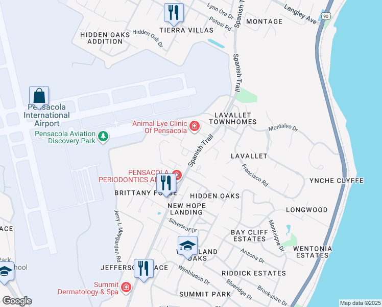 map of restaurants, bars, coffee shops, grocery stores, and more near 3143 Albert Court in Pensacola