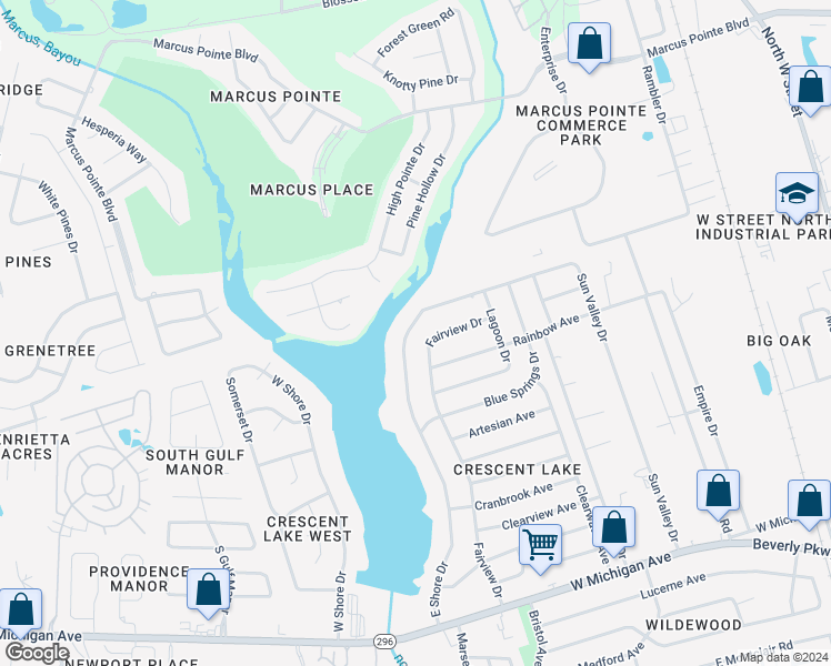 map of restaurants, bars, coffee shops, grocery stores, and more near 6204 East Shore Drive in Pensacola