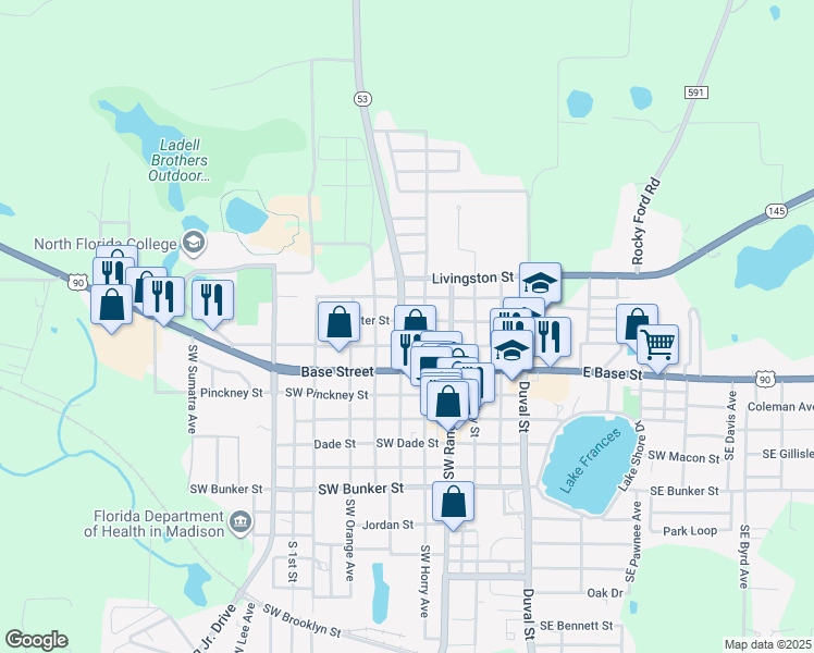 map of restaurants, bars, coffee shops, grocery stores, and more near 204 North Washington Street in Madison