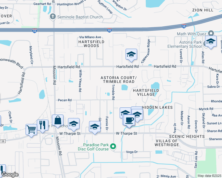 map of restaurants, bars, coffee shops, grocery stores, and more near 2124 Trimble Road in Tallahassee