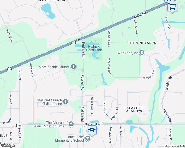 map of restaurants, bars, coffee shops, grocery stores, and more near 1413 Pedrick Road in Tallahassee