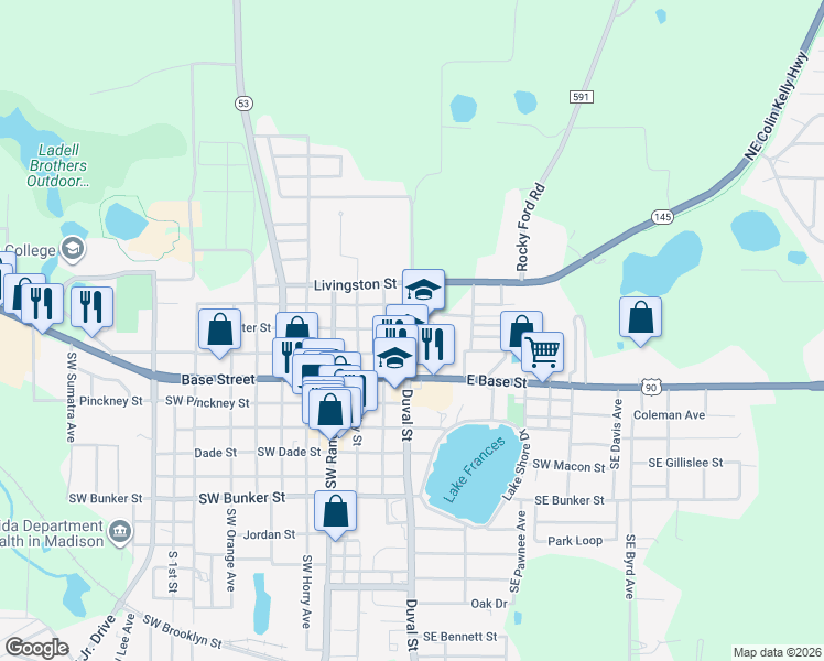 map of restaurants, bars, coffee shops, grocery stores, and more near 210 Duval Street in Madison