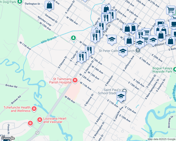 map of restaurants, bars, coffee shops, grocery stores, and more near 528 West 13th Avenue in Covington