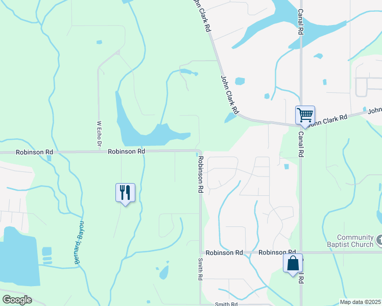 map of restaurants, bars, coffee shops, grocery stores, and more near 18549 Robinson Road in Gulfport