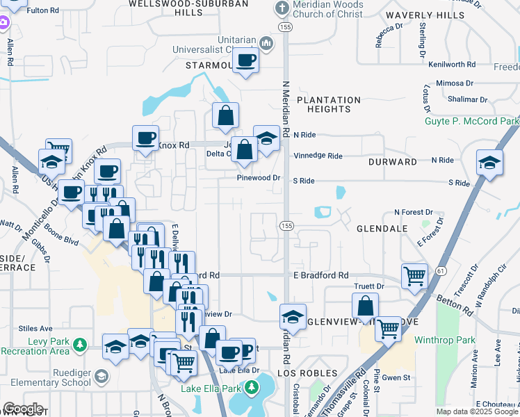 map of restaurants, bars, coffee shops, grocery stores, and more near 161 Locke Street in Tallahassee